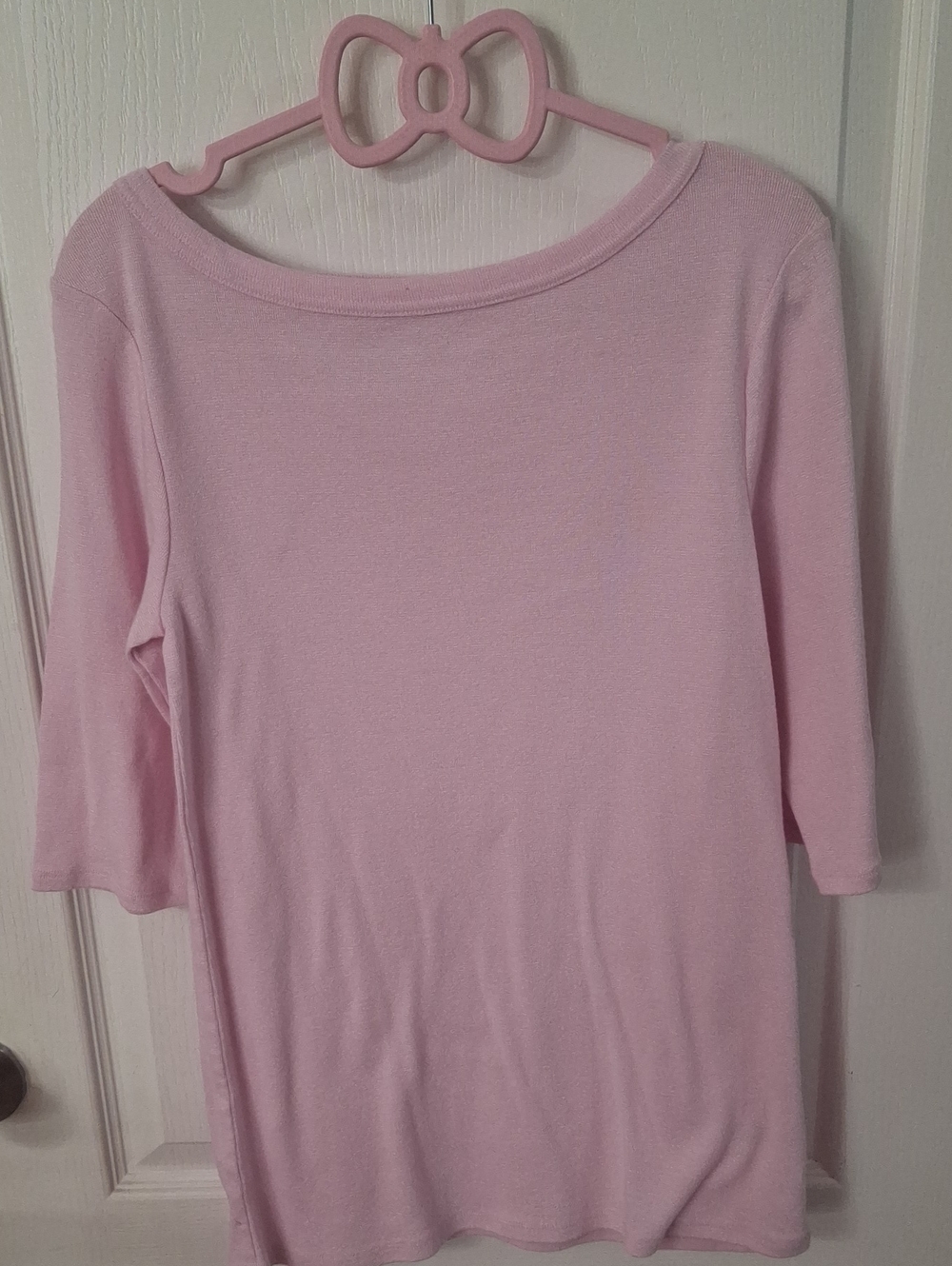 T&T Women’s Soft Pink/Lilac Boatneck ¾ Sleeve Knit Top   NWOT  Size M